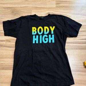 Black 'BODY HIGH' Graphic Tee with Yellow & Teal Print